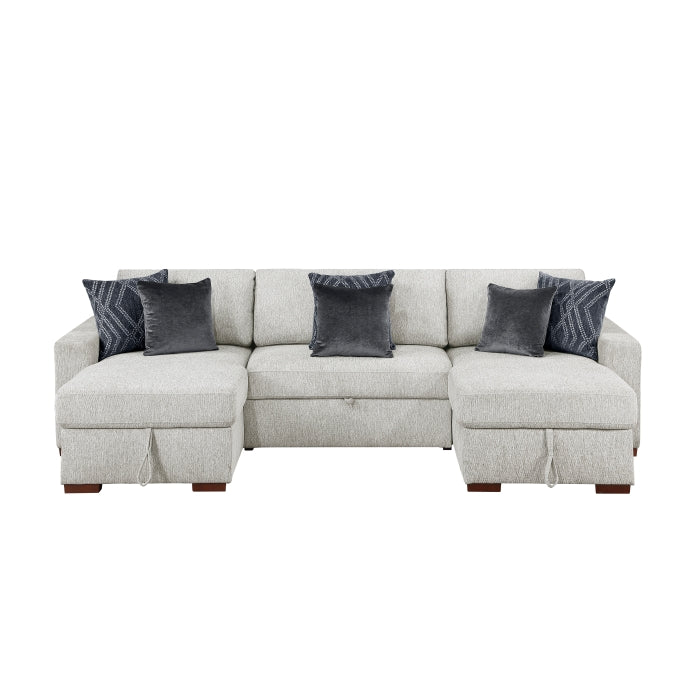 8548GY*4VC15ACLA (4)3-Piece Sectional with Two Reversible Chaises, Pull-out Bed, Hidden Storage, Click Motion Back and Two Track Arms - 8548GY*4VC15ACLA