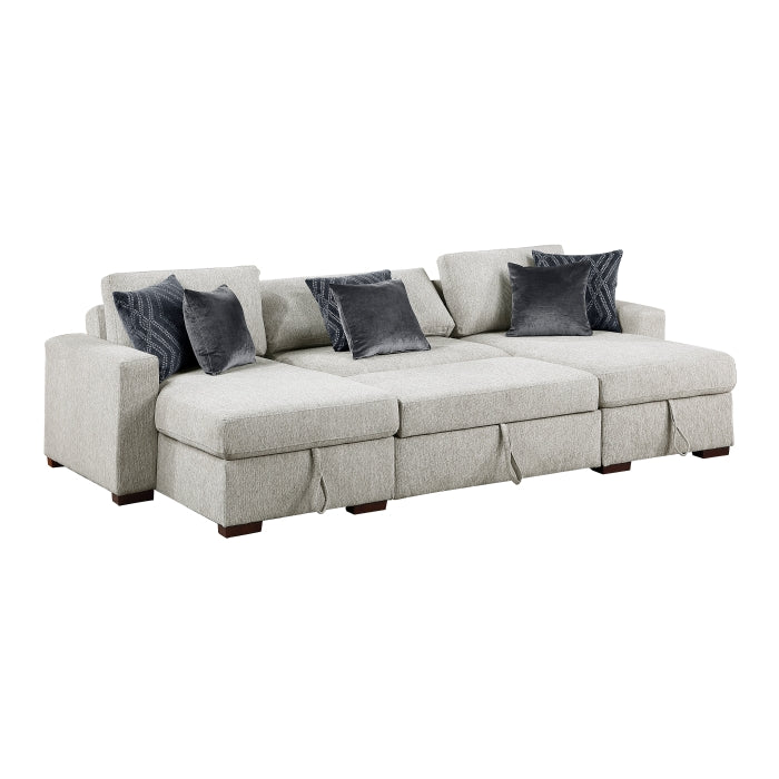8548GY*4VC15ACLA (4)3-Piece Sectional with Two Reversible Chaises, Pull-out Bed, Hidden Storage, Click Motion Back and Two Track Arms - 8548GY*4VC15ACLA
