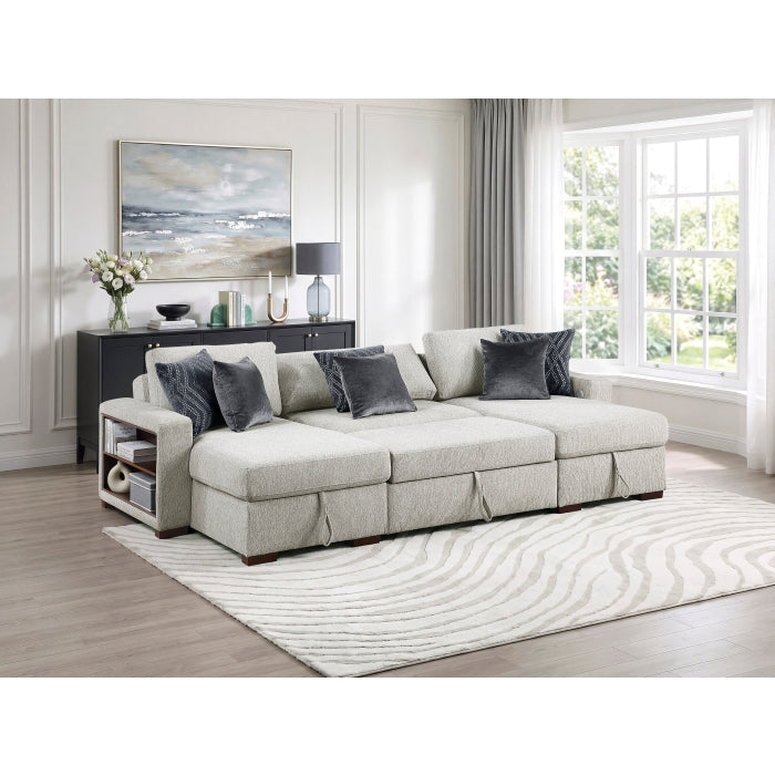 8548GY*4VC15ACLA2 (4)3-Piece Sectional with Two Reversible Chaises, Pull-out Bed, Hidden Storage, Click Motion Back and Two Arms with Shelves and Charging Ports - 8548GY*4VC15ACLA2