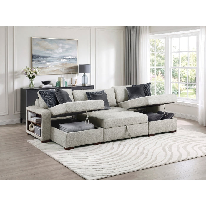 8548GY*4VC15ACLA2 (4)3-Piece Sectional with Two Reversible Chaises, Pull-out Bed, Hidden Storage, Click Motion Back and Two Arms with Shelves and Charging Ports - 8548GY*4VC15ACLA2