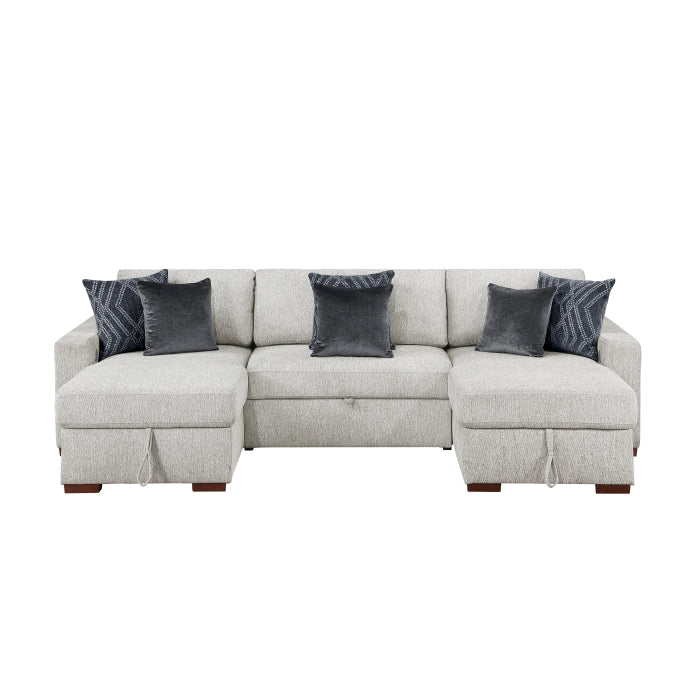 8548GY*4VC15ACLA2 (4)3-Piece Sectional with Two Reversible Chaises, Pull-out Bed, Hidden Storage, Click Motion Back and Two Arms with Shelves and Charging Ports - 8548GY*4VC15ACLA2