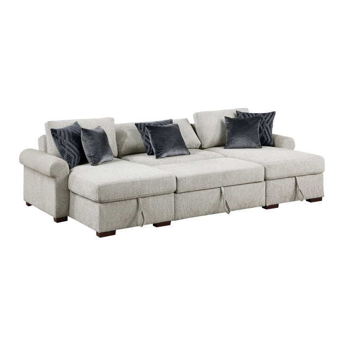 8548GY*4VC15ACLA4 (4)3-Piece Sectional with Two Reversible Chaises, Pull-out Bed, Hidden Storage, Click Motion Back and Two Roll Arms - 8548GY*4VC15ACLA4