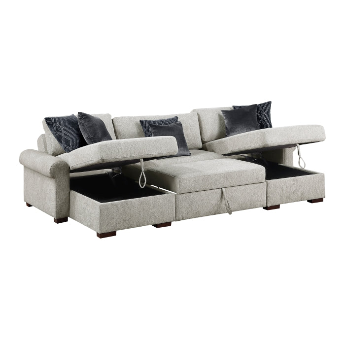 8548GY*4VC15ACLA4 (4)3-Piece Sectional with Two Reversible Chaises, Pull-out Bed, Hidden Storage, Click Motion Back and Two Roll Arms - 8548GY*4VC15ACLA4