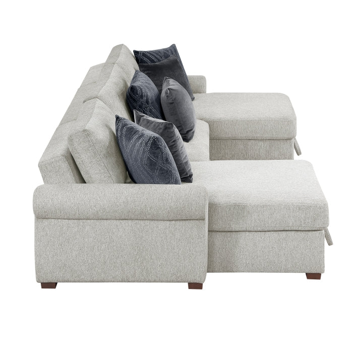 8548GY*4VC15ACLA4 (4)3-Piece Sectional with Two Reversible Chaises, Pull-out Bed, Hidden Storage, Click Motion Back and Two Roll Arms - 8548GY*4VC15ACLA4