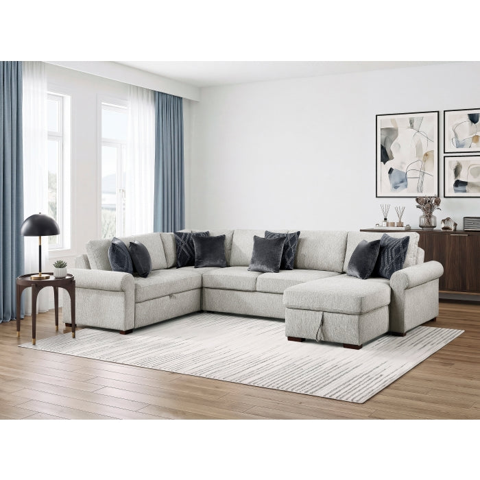 8548GY*5SC15ACLA4 4-Piece Sectional with Reversible Chaise, Pull-out Bed, Hidden Storage and Click Motion Back - 8548GY*5SC15ACLA4