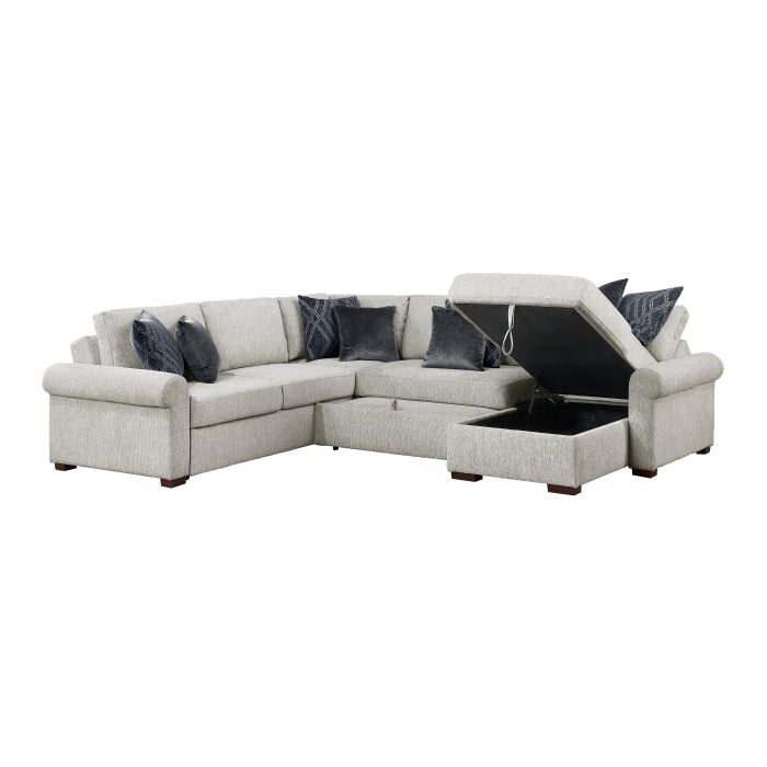 8548GY*5SC15ACLA4 4-Piece Sectional with Reversible Chaise, Pull-out Bed, Hidden Storage and Click Motion Back - 8548GY*5SC15ACLA4