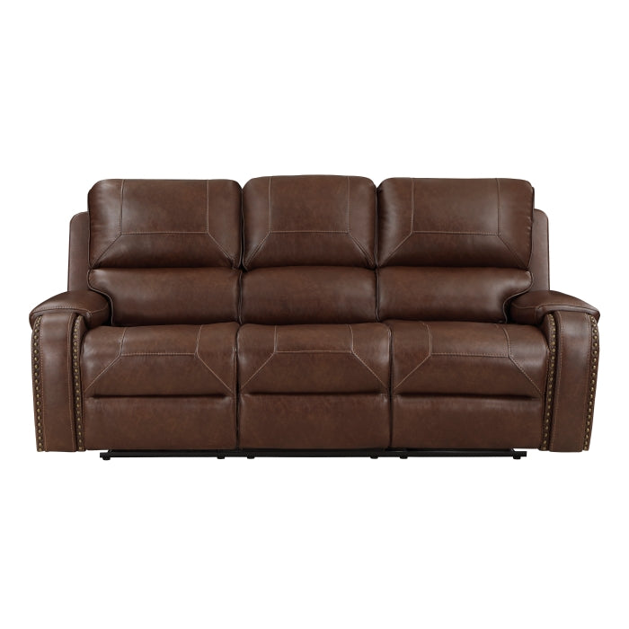 8549BRW-3 Double Reclining Sofa with Center Drop-Down Cup Holders, Receptacles and USB Ports - 8549BRW-3