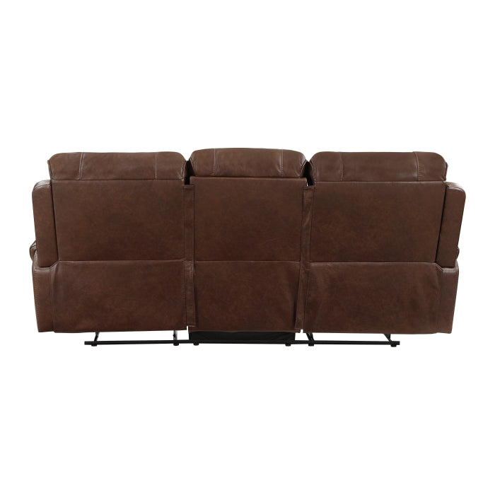 8549BRW-3 Double Reclining Sofa with Center Drop-Down Cup Holders, Receptacles and USB Ports - 8549BRW-3