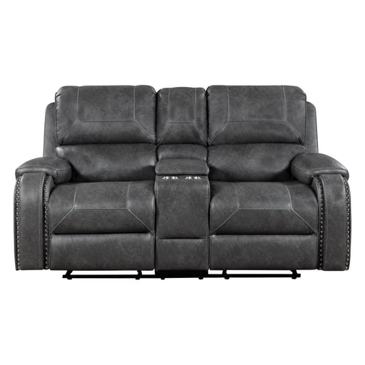 8549GRY-2 Double Glider Reclining Love Seat with Center Console, Receptacles and USB Ports - 8549GRY-2