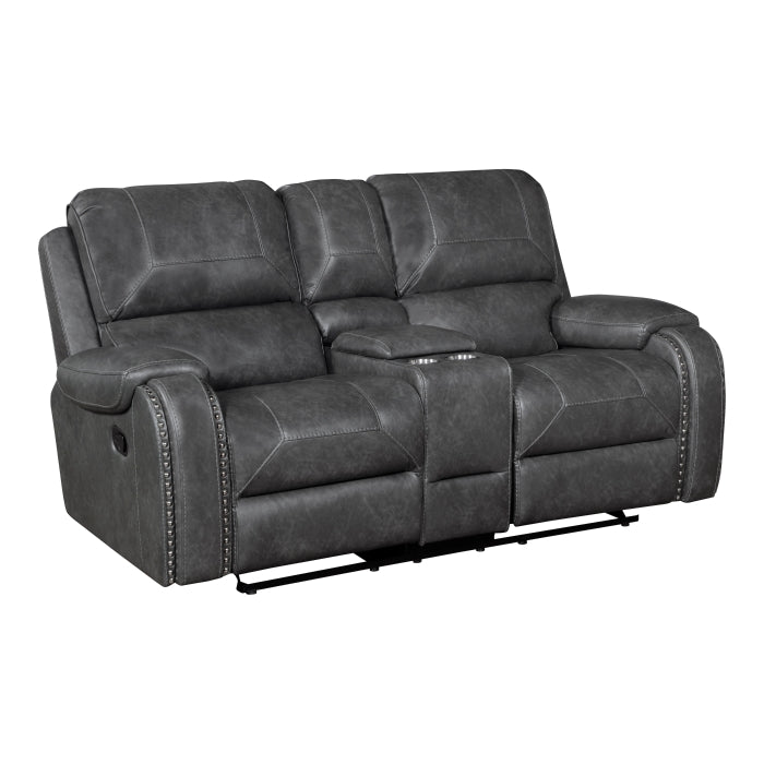 8549GRY-2 Double Glider Reclining Love Seat with Center Console, Receptacles and USB Ports - 8549GRY-2