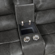 8549GRY-2 Double Glider Reclining Love Seat with Center Console, Receptacles and USB Ports - 8549GRY-2