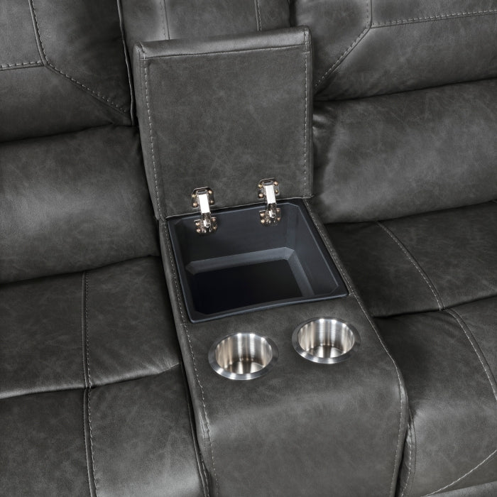 8549GRY-2 Double Glider Reclining Love Seat with Center Console, Receptacles and USB Ports - 8549GRY-2