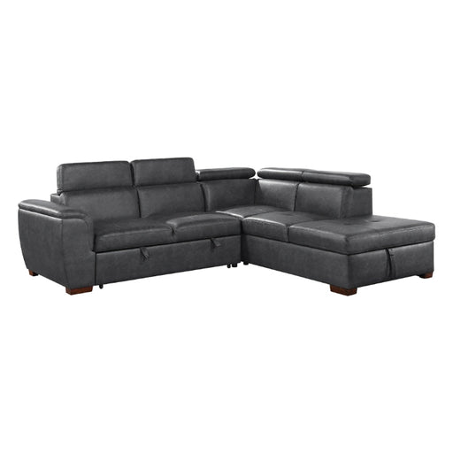 8567GY*SC (2)2-Piece Sectional with Pull-out Bed and Right Chaise with Hidden Storage, Adjustable Headrests - 8567GY*SC