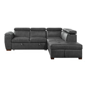 8567GY*SC (2)2-Piece Sectional with Pull-out Bed and Right Chaise with Hidden Storage, Adjustable Headrests - 8567GY*SC