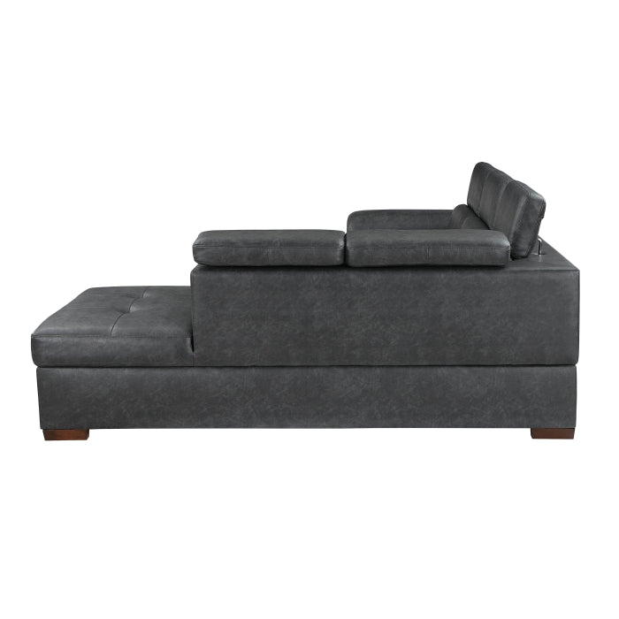 8567GY*SC (2)2-Piece Sectional with Pull-out Bed and Right Chaise with Hidden Storage, Adjustable Headrests - 8567GY*SC