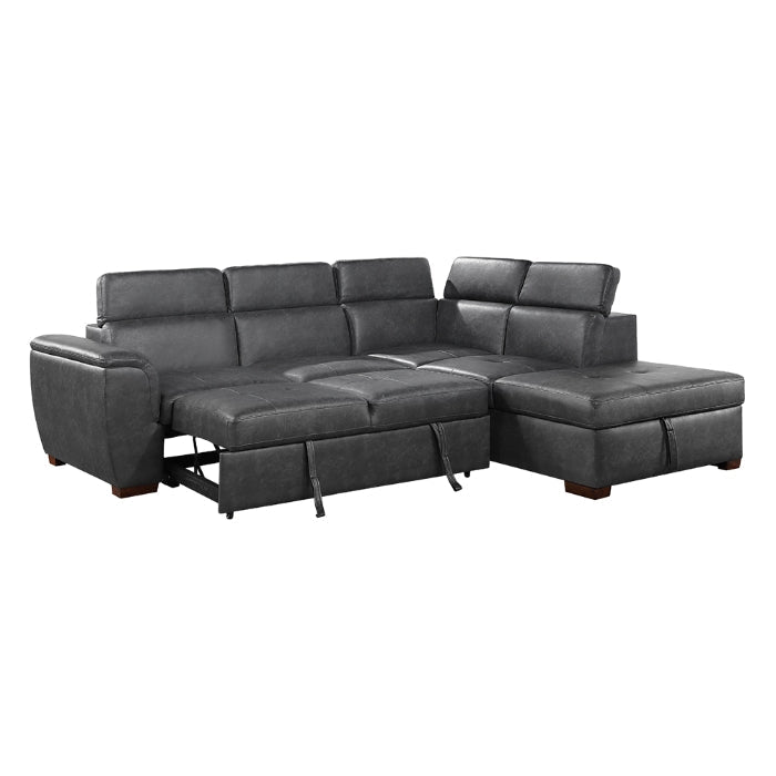 8567GY*SC (2)2-Piece Sectional with Pull-out Bed and Right Chaise with Hidden Storage, Adjustable Headrests - 8567GY*SC