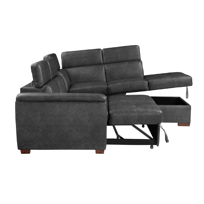8567GY*SC (2)2-Piece Sectional with Pull-out Bed and Right Chaise with Hidden Storage, Adjustable Headrests - 8567GY*SC