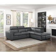8567GY*SC (2)2-Piece Sectional with Pull-out Bed and Right Chaise with Hidden Storage, Adjustable Headrests - 8567GY*SC