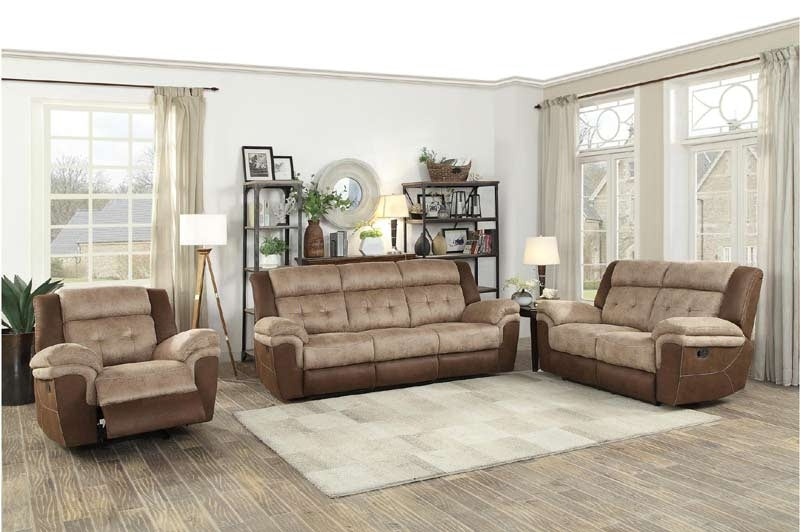 Chai 3 Piece Double Reclining Living Room Set In Two-Tone Brown 9980-3-2-1 | Homelegance