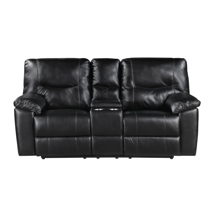 9037BLK-2 Double Reclining Love Seat with Center Console - 9037BLK-2
