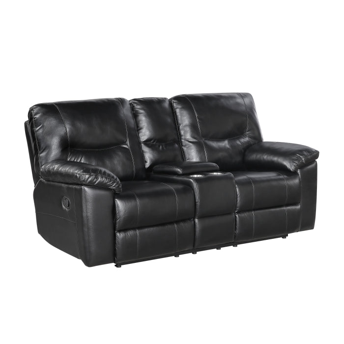 9037BLK-2 Double Reclining Love Seat with Center Console - 9037BLK-2