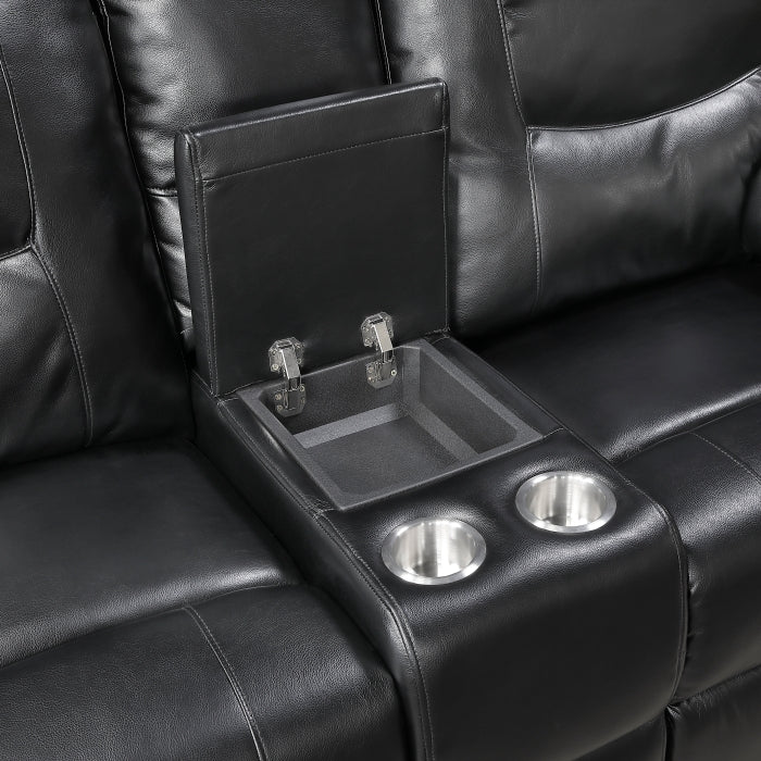 9037BLK-2 Double Reclining Love Seat with Center Console - 9037BLK-2
