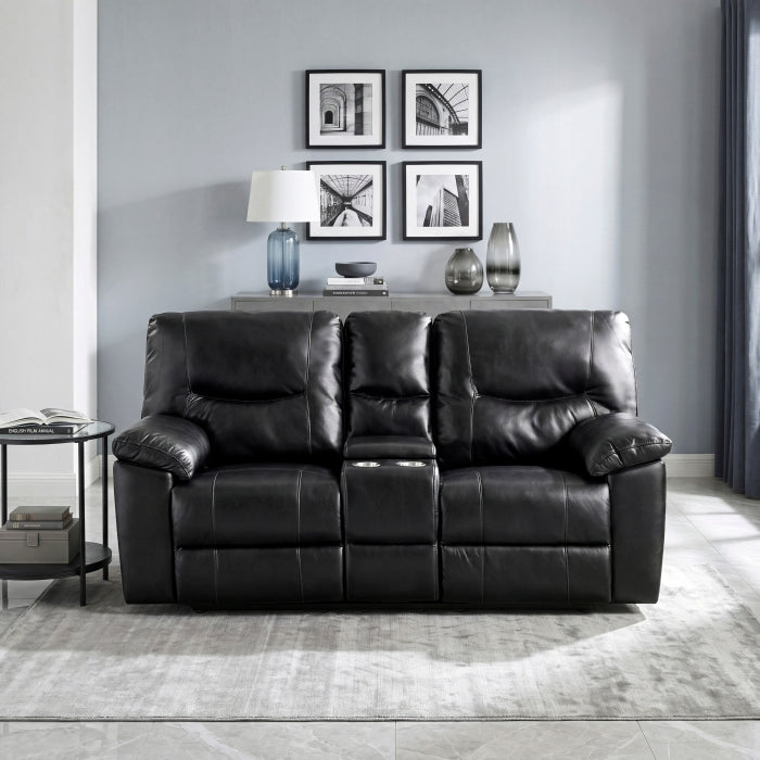 9037BLK-2 Double Reclining Love Seat with Center Console - 9037BLK-2