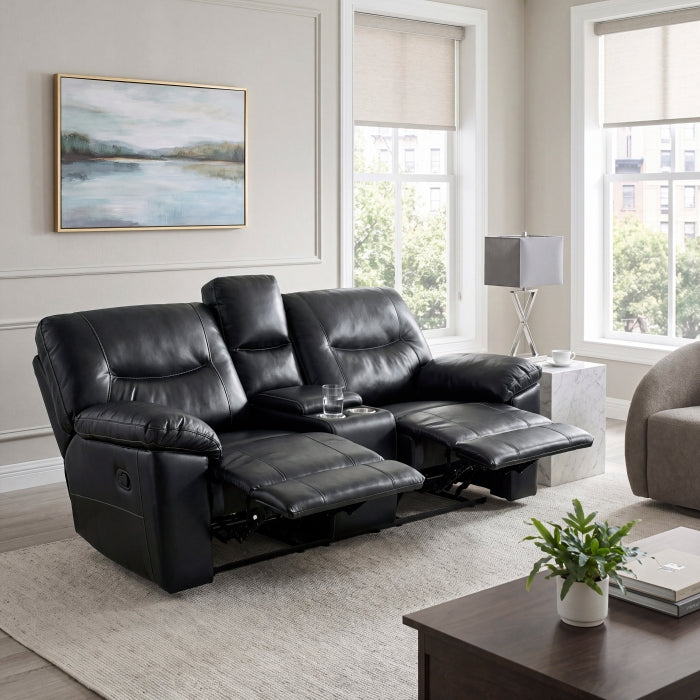 9037BLK-2 Double Reclining Love Seat with Center Console - 9037BLK-2