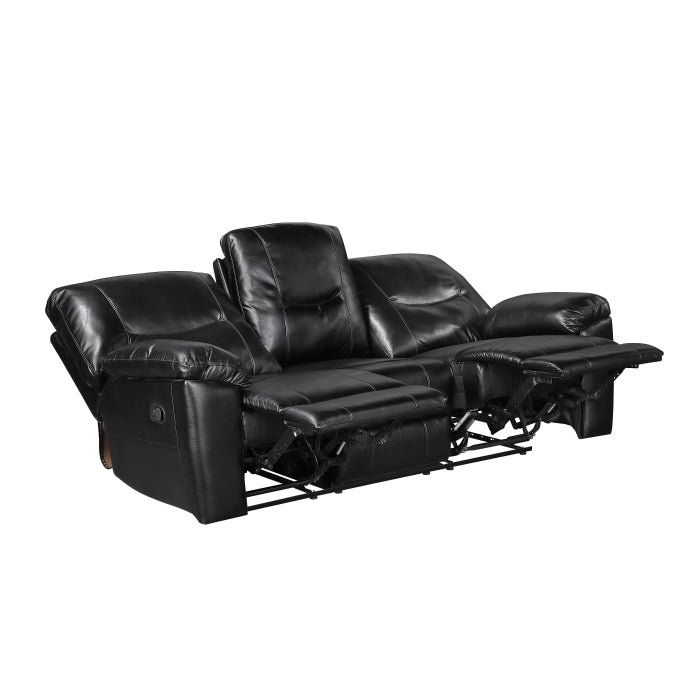 9037BLK-3 Double Reclining Sofa with Drop-Down Cup Holders - 9037BLK-3