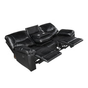 9037BLK-3 Double Reclining Sofa with Drop-Down Cup Holders - 9037BLK-3