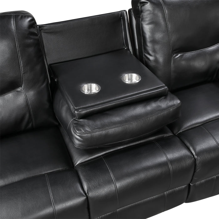 9037BLK-3 Double Reclining Sofa with Drop-Down Cup Holders - 9037BLK-3
