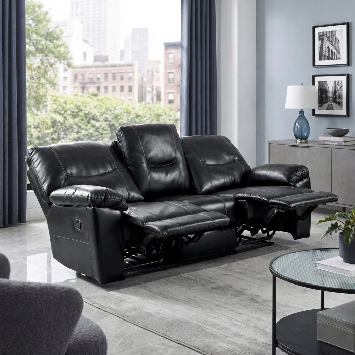 9037BLK-3 Double Reclining Sofa with Drop-Down Cup Holders - 9037BLK-3
