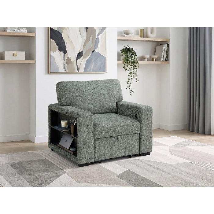 9050GRN-1SL Chair with Pull-out Ottoman, Arms with Shelves and Charging Ports - 9050GRN-1SL
