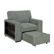 9050GRN-1SL Chair with Pull-out Ottoman, Arms with Shelves and Charging Ports - 9050GRN-1SL