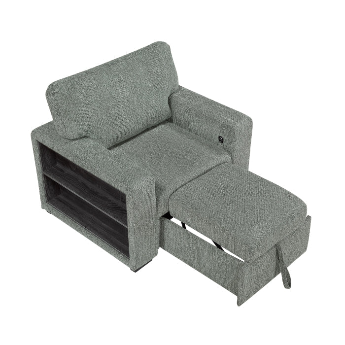 9050GRN-1SL Chair with Pull-out Ottoman, Arms with Shelves and Charging Ports - 9050GRN-1SL