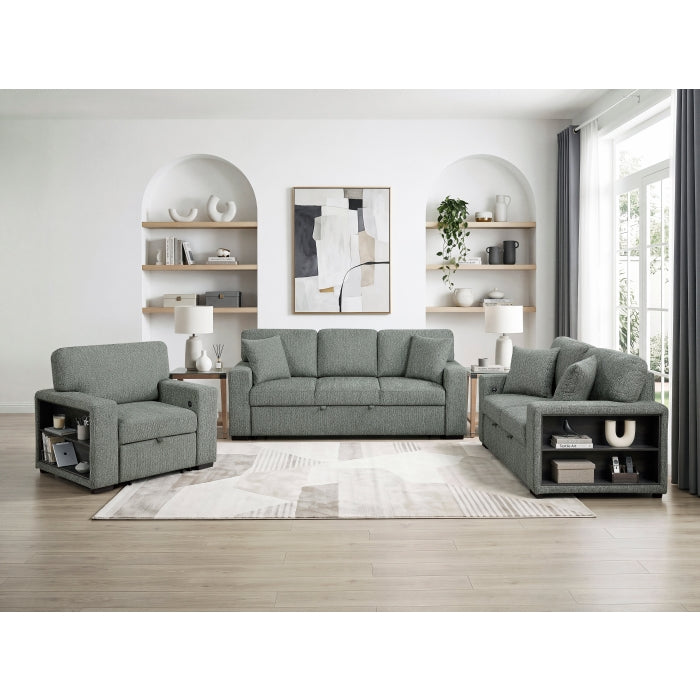 9050GRN-2SL Love Seat with Pull-out Bed, Arms with Shelves and Charging Ports - 9050GRN-2SL