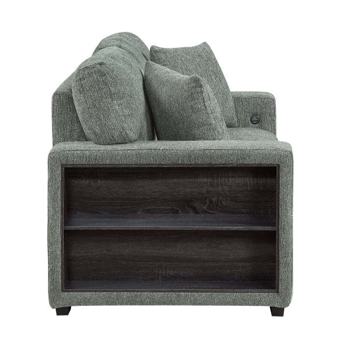 9050GRN-2SL Love Seat with Pull-out Bed, Arms with Shelves and Charging Ports - 9050GRN-2SL