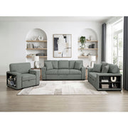 9050GRN-3SL Sofa with Pull-out Bed, Center Drop-down Cup Holders, Arms with Shelves and Charging Ports - 9050GRN-3SL