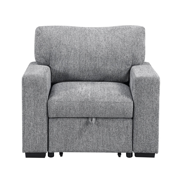 9050GRY-1SL Chair with Pull-out Ottoman, Arms with Shelves and Charging Ports - 9050GRY-1SL