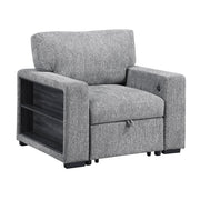 9050GRY-1SL Chair with Pull-out Ottoman, Arms with Shelves and Charging Ports - 9050GRY-1SL
