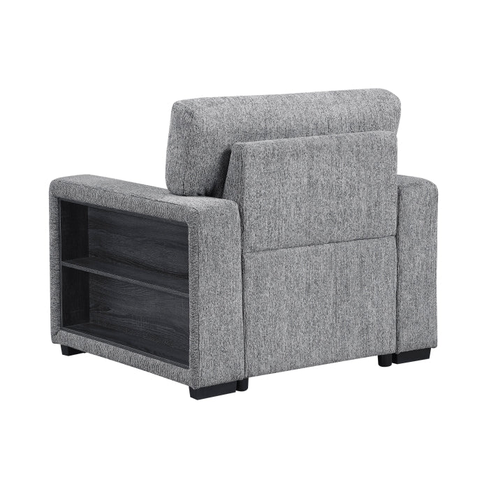 9050GRY-1SL Chair with Pull-out Ottoman, Arms with Shelves and Charging Ports - 9050GRY-1SL