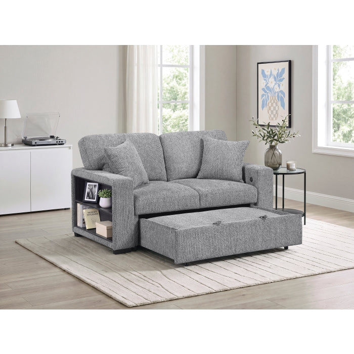 9050GRY-2SL Love Seat with Pull-out Bed, Arms with Shelves and Charging Ports - 9050GRY-2SL