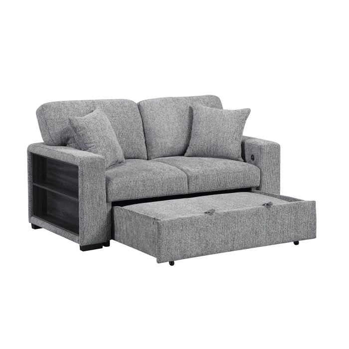 9050GRY-2SL Love Seat with Pull-out Bed, Arms with Shelves and Charging Ports - 9050GRY-2SL