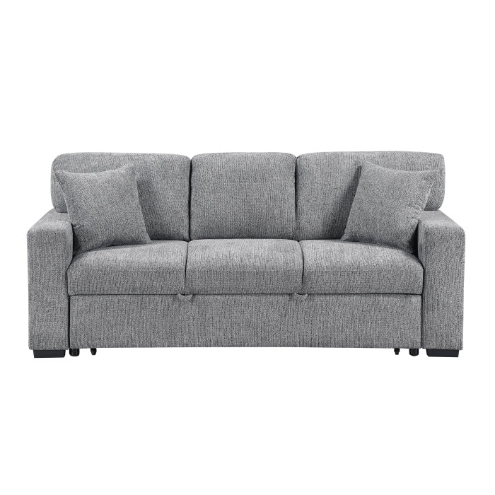 9050GRY-3SL Sofa with Pull-out Bed, Center Drop-down Cup Holders, Arms with Shelves and Charging Ports - 9050GRY-3SL
