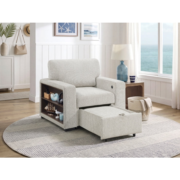 9050TPE-1SL Chair with Pull-out Ottoman, Arms with Shelves and Charging Ports - 9050TPE-1SL