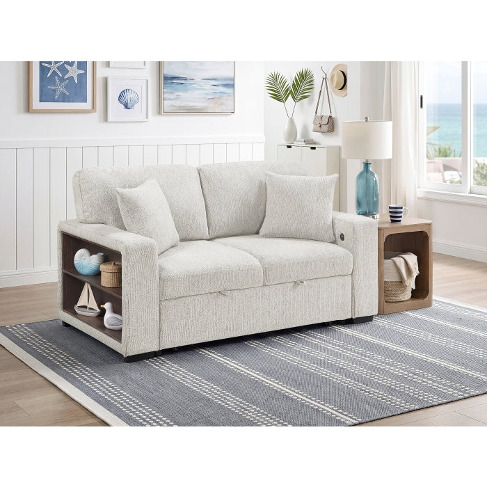 9050TPE-2SL Convertible Love Seat with Pull-out Bed, Arms with Shelves and Charging Ports - 9050TPE-2SL