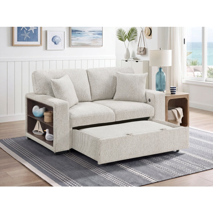 9050TPE-2SL Convertible Love Seat with Pull-out Bed, Arms with Shelves and Charging Ports - 9050TPE-2SL