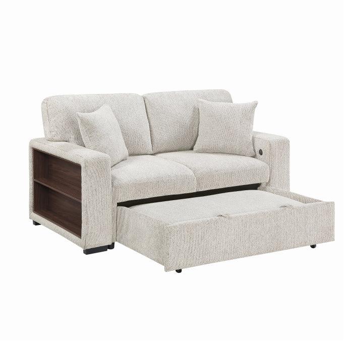 9050TPE-2SL Convertible Love Seat with Pull-out Bed, Arms with Shelves and Charging Ports - 9050TPE-2SL