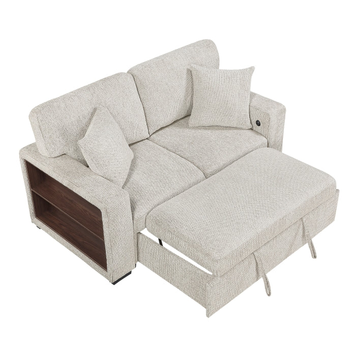 9050TPE-2SL Convertible Love Seat with Pull-out Bed, Arms with Shelves and Charging Ports - 9050TPE-2SL