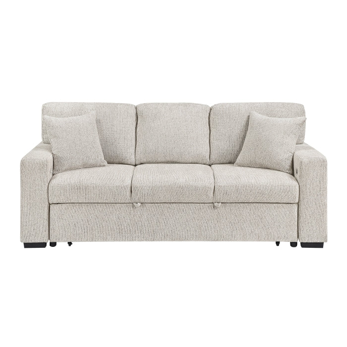 9050TPE-3SL Sofa with Pull-out Bed, Center Drop-down Cup Holders, Arms with Shelves and Charging Ports - 9050TPE-3SL